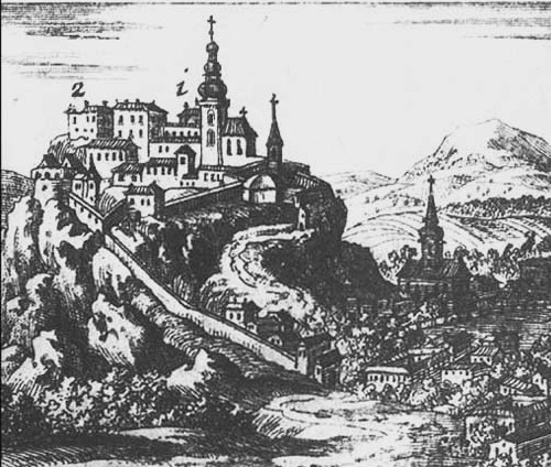Нитра. Крепость и епископский храм. С литографии 1685 г.